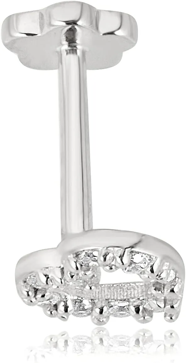 AVORA 14K Gold Simulated Diamond CZ Open Heart Cartilage Piercing Flat Back Earring Body Jewelry (18 Gauge)
