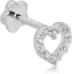 AVORA 14K Gold Simulated Diamond CZ Open Heart Cartilage Piercing Flat Back Earring Body Jewelry (18 Gauge)