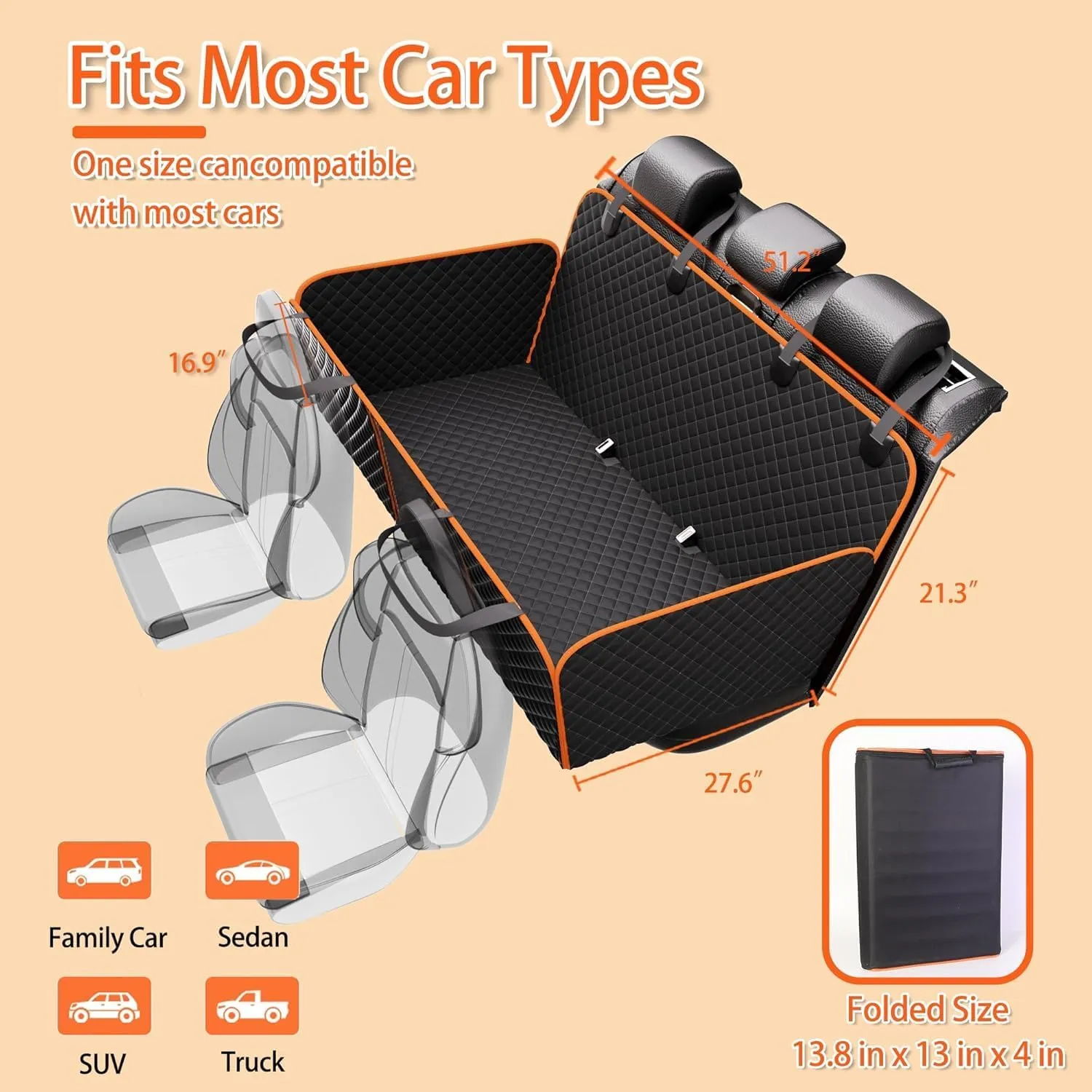 Back Seat Extender for Dogs,Holds 420lbs,Waterproof Dog Car Seat Cover for Back Seat with Hard Bottom,2025 Upgraded Material Dog Hammock for Car,Easy to Use and Clean