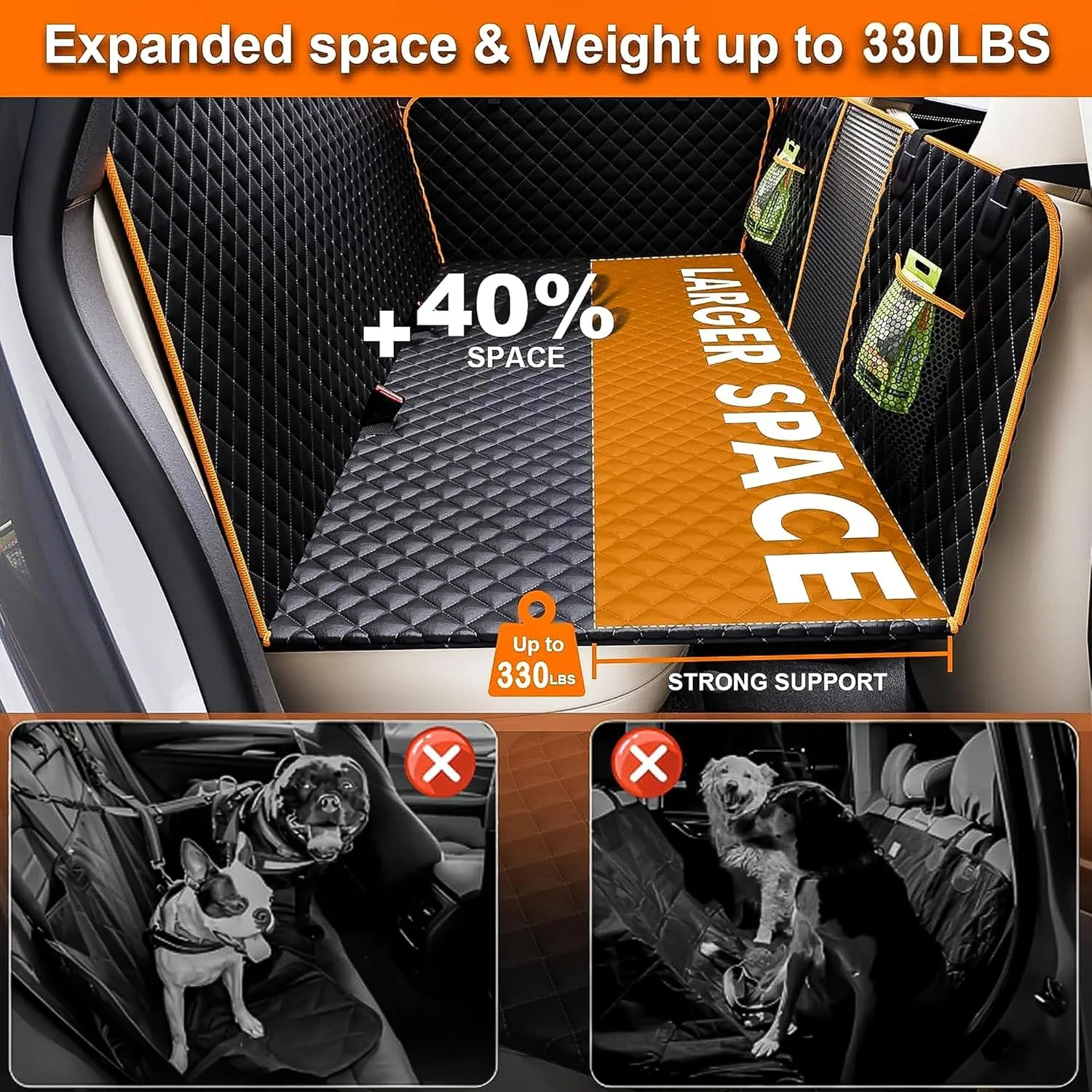 Back Seat Extender for Dogs,Holds 420lbs,Waterproof Dog Car Seat Cover for Back Seat with Hard Bottom,2025 Upgraded Material Dog Hammock for Car,Easy to Use and Clean