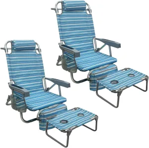 Backpack Beach Chair Aluminum 2 Pack with Folding Camping Table 5-Position Lay Flat Lounge Chair Outdoor for Adults with Insulated Cooler Bag and Cup Holder