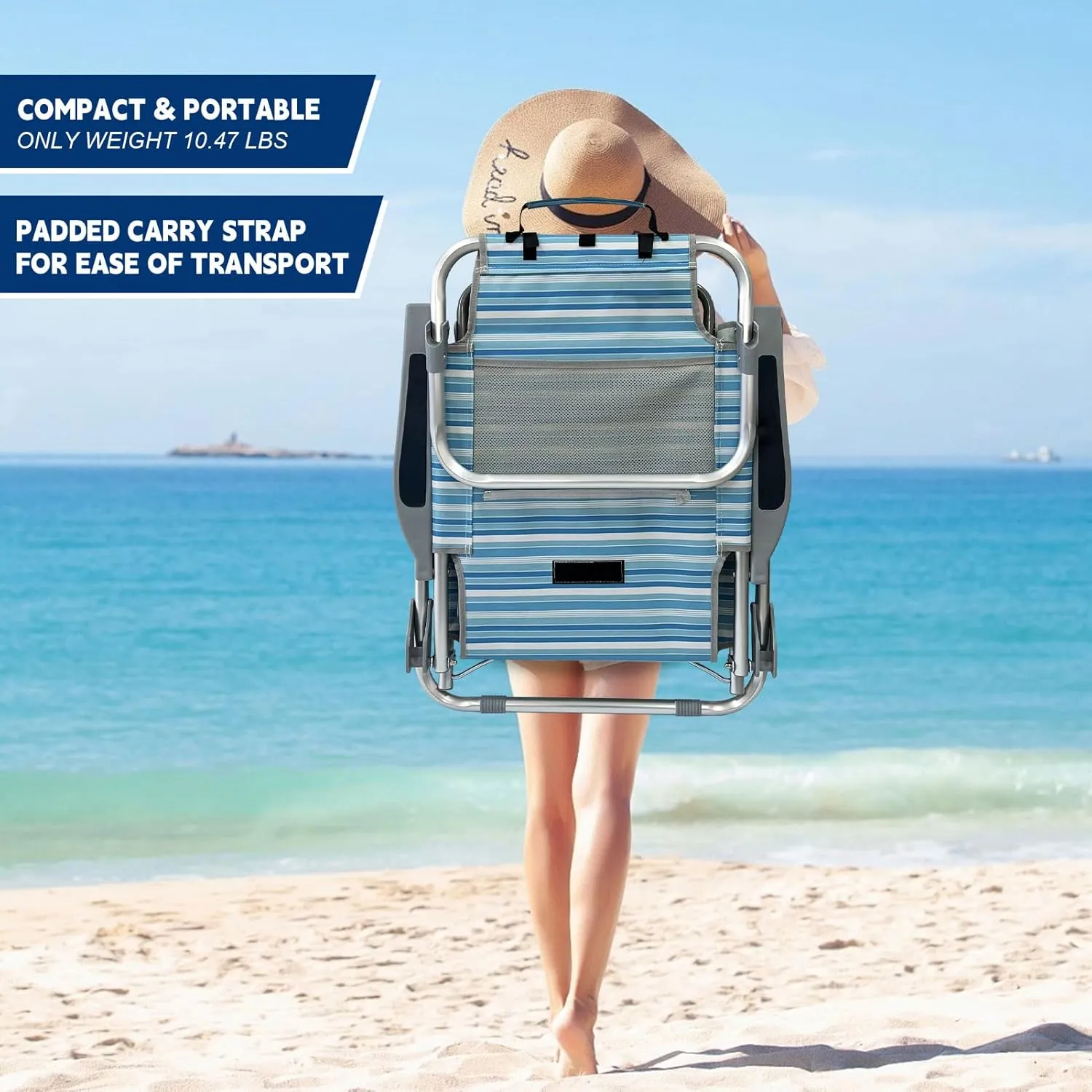 Backpack Beach Chair Aluminum 2 Pack with Folding Camping Table 5-Position Lay Flat Lounge Chair Outdoor for Adults with Insulated Cooler Bag and Cup Holder