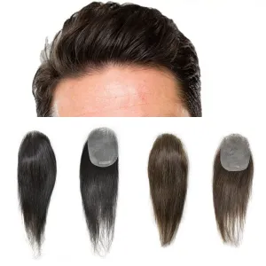 Bald Spot Hair Patch For Men V-Looped Remy Human Hair Patch For Bald Spot Natural lookimg Hair Replacement Unit Thin Skin Hair Piece for Bald Spot Hair Systems (#3 DARK BROWN, 4cm X 8cm - 14 INCH)