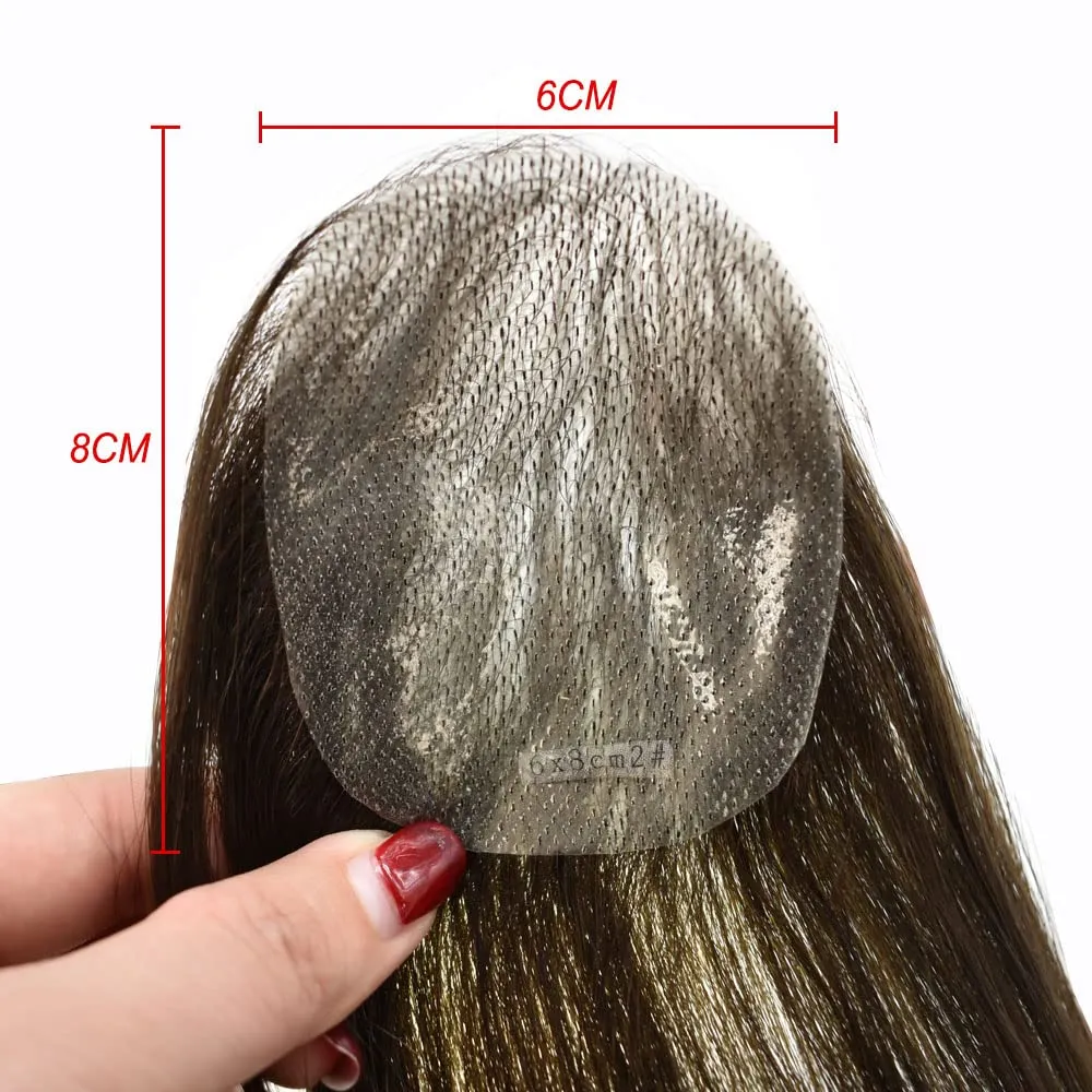 Bald Spot Hair Patch For Men V-Looped Remy Human Hair Patch For Bald Spot Natural lookimg Hair Replacement Unit Thin Skin Hair Piece for Bald Spot Hair Systems (#3 DARK BROWN, 4cm X 8cm - 14 INCH)