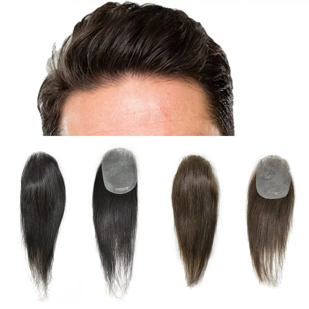 Bald Spot Hair Patch For Men V-Looped Remy Human Hair Patch For Bald Spot Natural lookimg Hair Replacement Unit Thin Skin Hair Piece for Bald Spot Hair Systems (#3 DARK BROWN, 4cm X 8cm - 14 INCH)