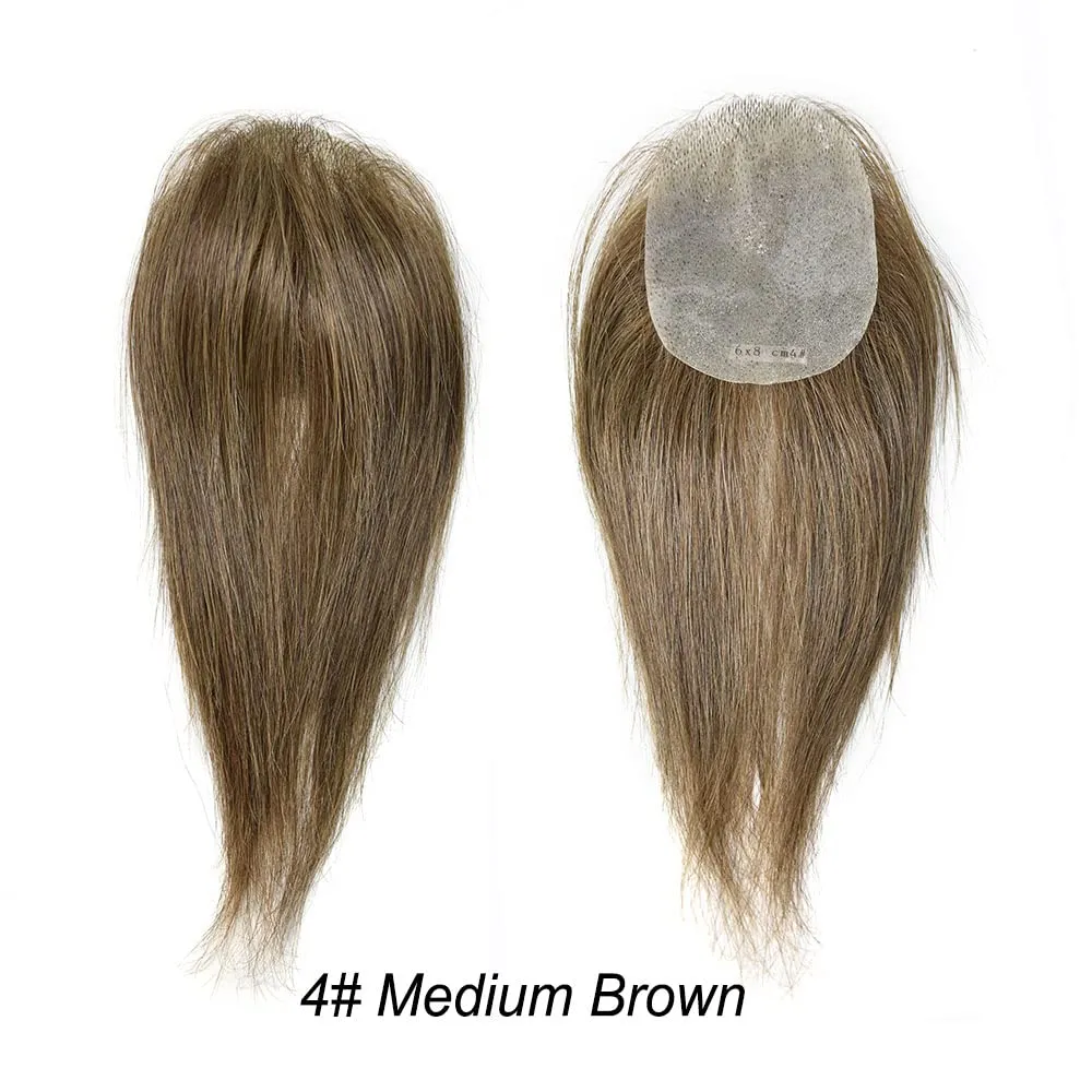 Bald Spot Hair Patch For Men V-Looped Remy Human Hair Patch For Bald Spot Natural lookimg Hair Replacement Unit Thin Skin Hair Piece for Bald Spot Hair Systems (#4 MEDIUM BROWN, 4cm X 8cm - 14 INCH)