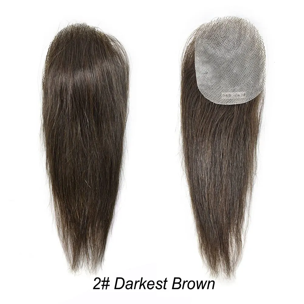 Bald Spot Hair Patch V-Looped Remy Human Hair Patch For Bald Spot Natural lookimg Hair Replacement Unit Thin Skin Hair Piece for Bald Spot Hair Systems (6cm x 8cm-14“, #2 DARKEST BROWN)