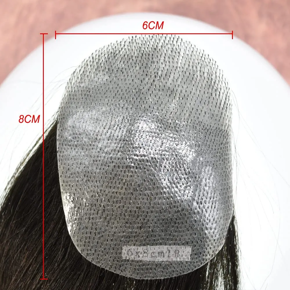 Bald Spot Hair Patch V-Looped Remy Human Hair Patch For Bald Spot Natural lookimg Hair Replacement Unit Thin Skin Hair Piece for Bald Spot Hair Systems (6cm x 8cm-14“, #2 DARKEST BROWN)