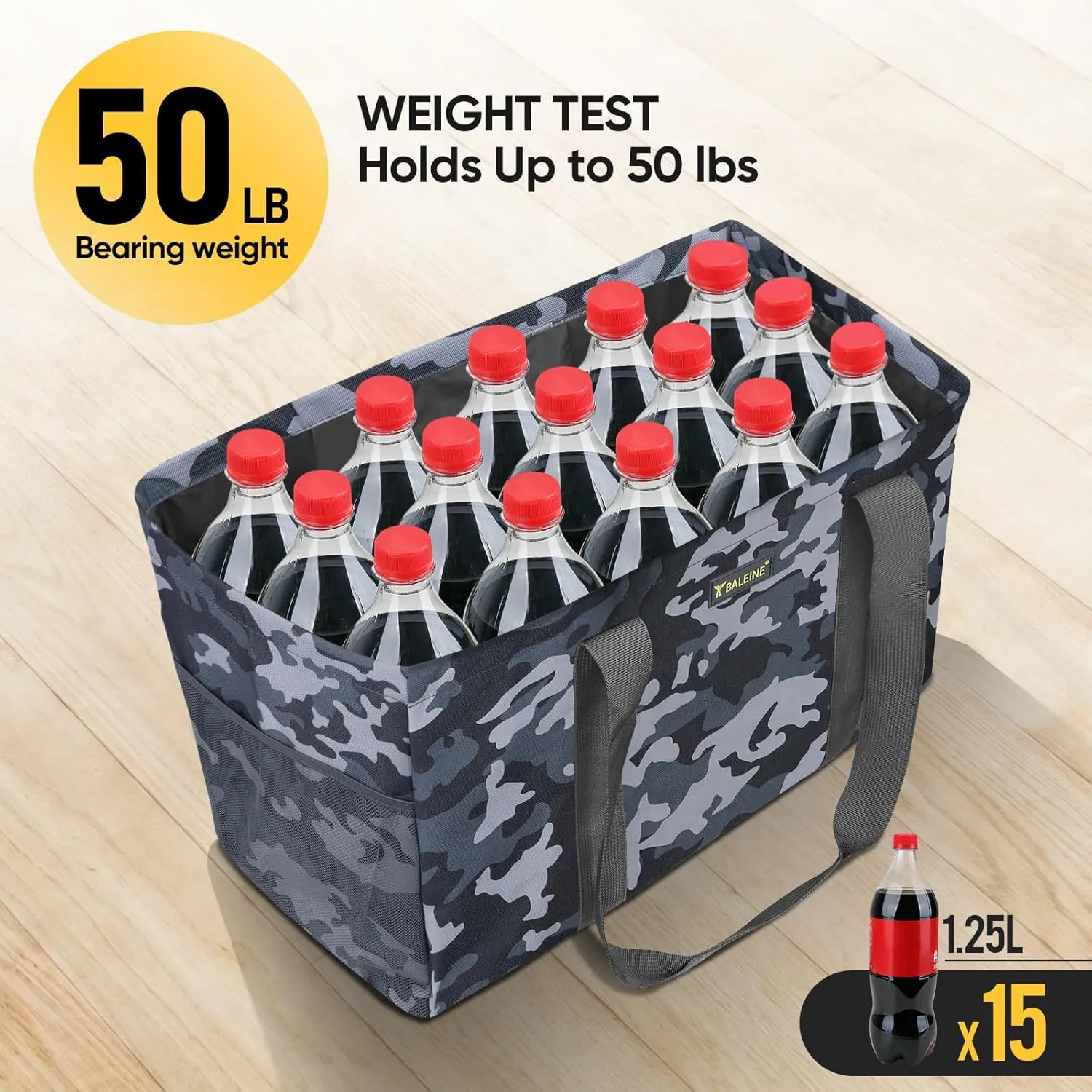 BALEINE Soft 9 Gallon Extra Large Utility Tote, Foldable Reusable Storage Bag (Grey Camouflage)