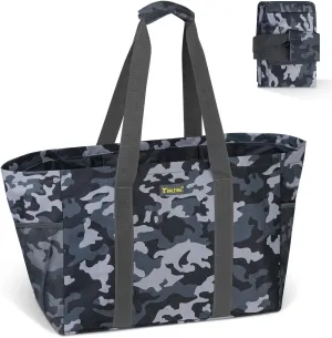 BALEINE Soft 9 Gallon Extra Large Utility Tote, Foldable Reusable Storage Bag (Grey Camouflage)