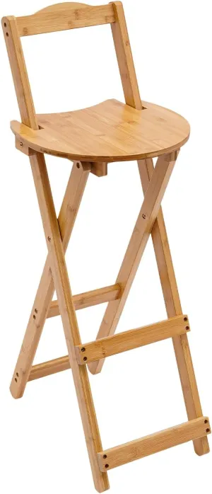 Bamboo Folding Bar Stool with Back | Counter-Height Vanity Chair for Kitchen, Dorm & Outdoor Use | Portable Solid Wood Stool, Space-Saving Design‌