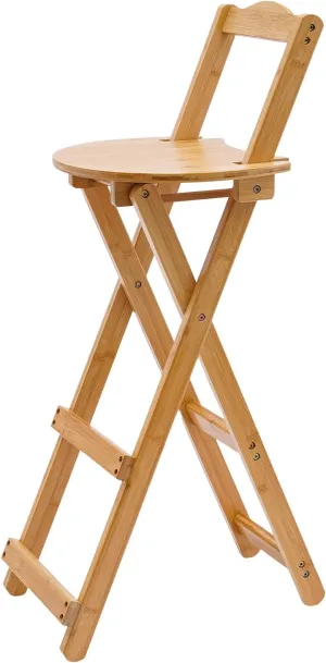 Bamboo Wood Folding Bar Stool, Vanity Chair Portable Chair with Back, Kitchen Counter-Height Bar Stool Chair Dining Chair for Dorm Room, Living Room, Bedroom and Outdoor Dining Fishing