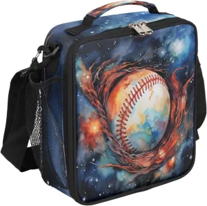Baseball Stars Fire Watercolor Dark Insulated Lunch Bag for Men Women Reusable Lunch Box Thermal Cooler Lunch Tote With Adjustable Shoulder Starp for Camping Office Picnic Adults,A3