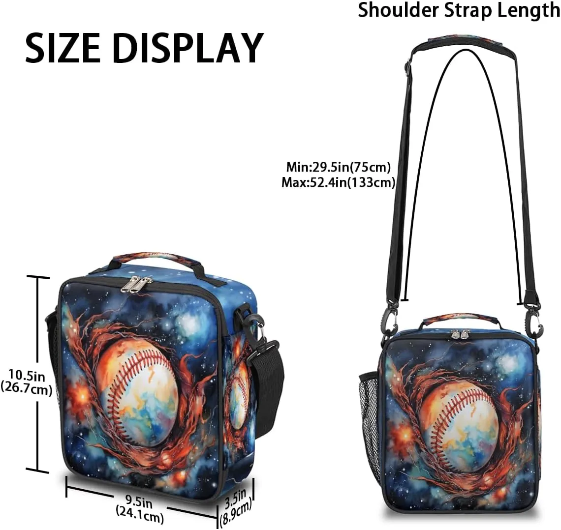 Baseball Stars Fire Watercolor Dark Insulated Lunch Bag for Men Women Reusable Lunch Box Thermal Cooler Lunch Tote With Adjustable Shoulder Starp for Camping Office Picnic Adults,A3