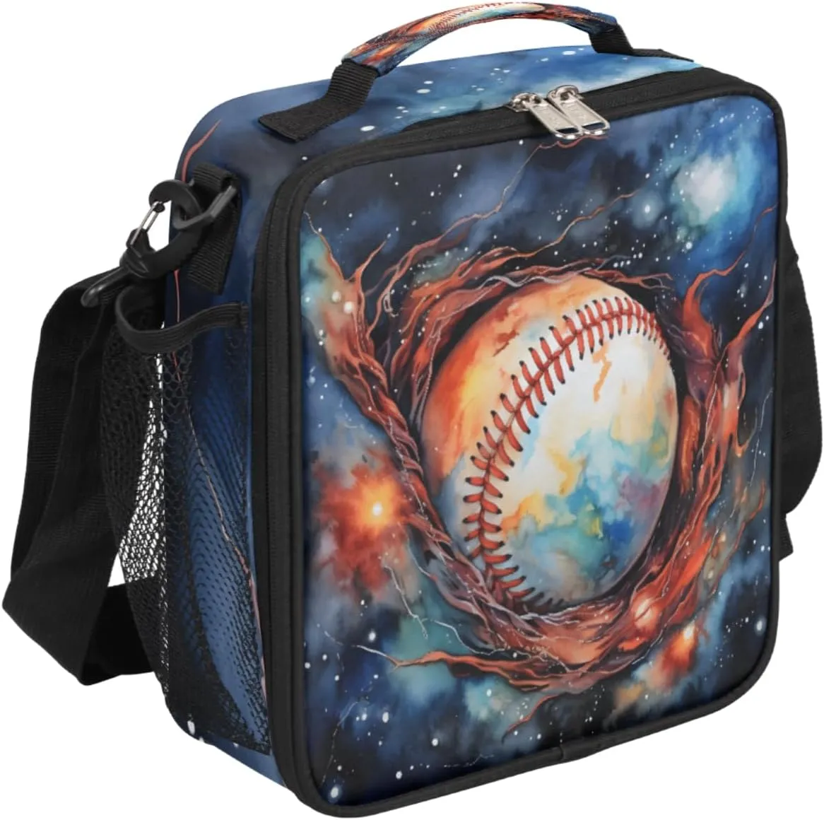 Baseball Stars Fire Watercolor Dark Insulated Lunch Bag for Men Women Reusable Lunch Box Thermal Cooler Lunch Tote With Adjustable Shoulder Starp for Camping Office Picnic Adults,A3