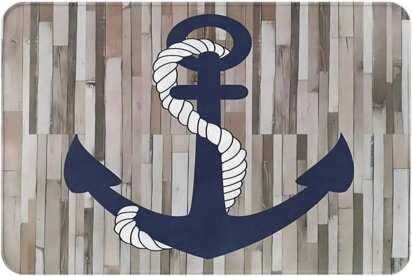 Bath Mat Nautical Navy Blue Anchor Wood Plank Quick Dry Bathroom Rugs Non Slip Absorbent Shower Rug Floor Mat for Bathroom, Bathtub,Sink,24x36 Inch