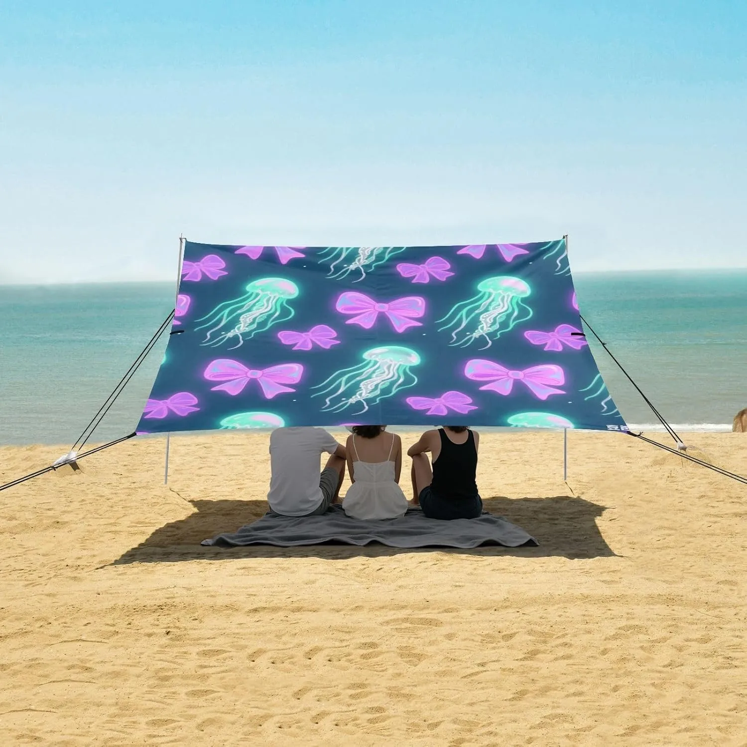 Beach Shade Tent with UPF50  UV Protection,Fluorescence Bows Jellyfish Lightweight Camping Sun Shelter for Outdoor,Camping Trips, Fishing, Backyard,Picnics,Easy Set Up and Carry 9x10.5 FT