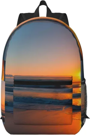 Beautiful Sunrise Ocean backpack, 17 inch backpack with pockets, adjustable shoulder straps, large capacity backpack, Black, One Size, Black, One Size