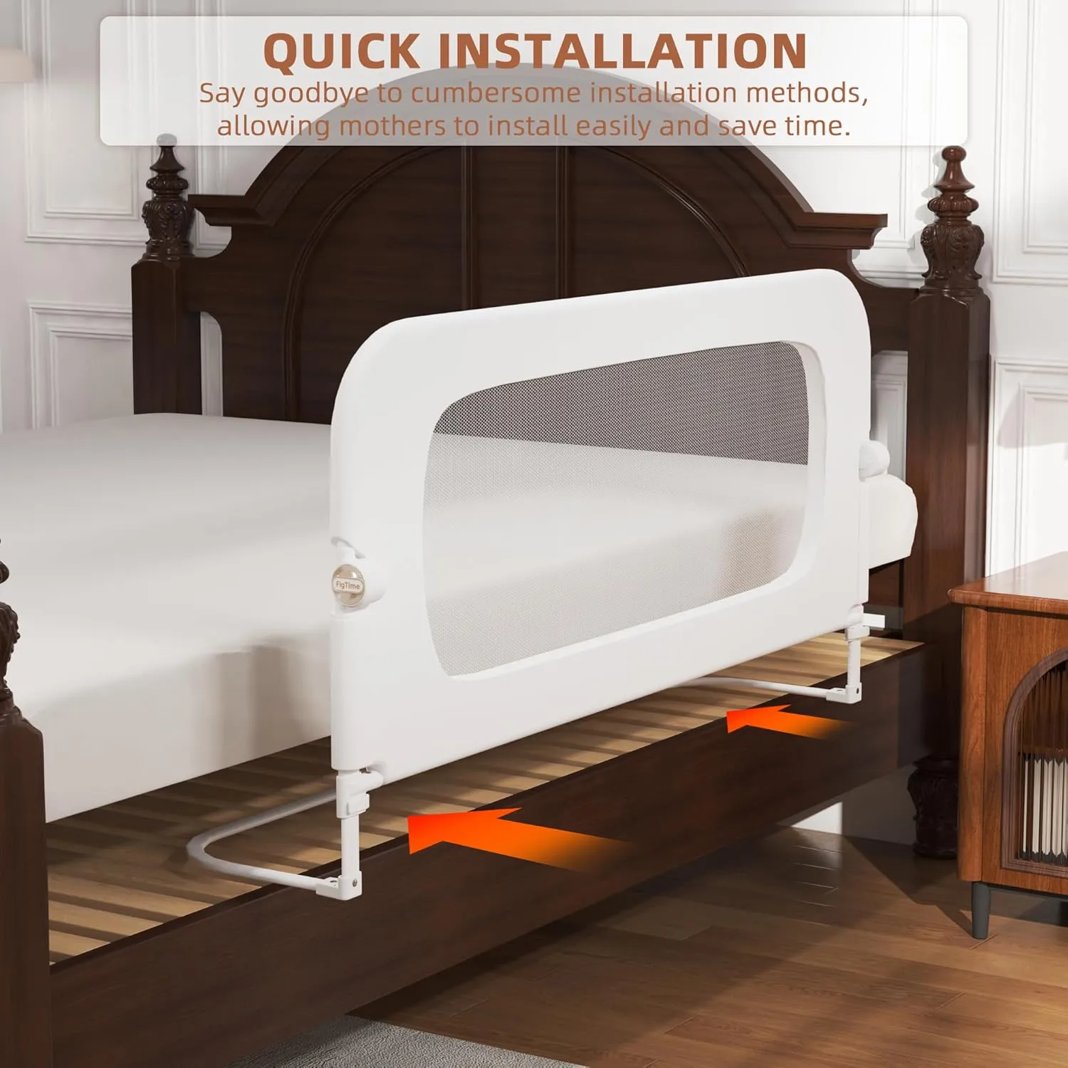 Bed Rail for Toddlers, Baby Bed Rail Guard for Kids, Toddler Bed Rails with Reinforced Anchor Fit, Height Adjustable & Foldable Bed Rail Guard for Twin, Full, Queen & King Beds (White, 48IN)