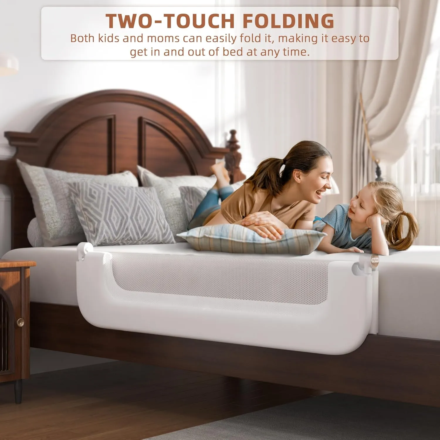 Bed Rail for Toddlers, Baby Bed Rail Guard for Kids, Toddler Bed Rails with Reinforced Anchor Fit, Height Adjustable & Foldable Bed Rail Guard for Twin, Full, Queen & King Beds (White, 48IN)