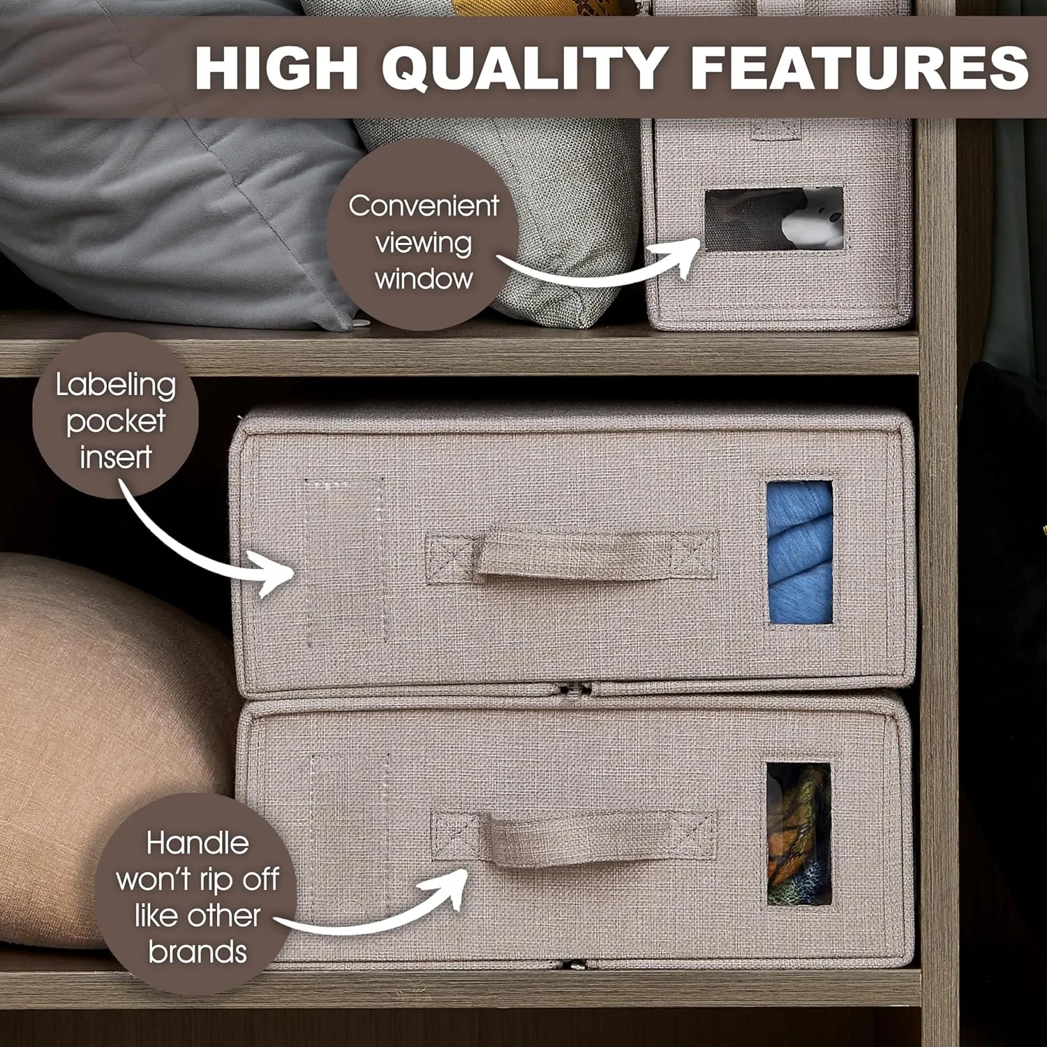 Bed Sheet Organizer Scent Sachet Bundle - Linen Set Storage - Bedding for King, Queen, Twin Sheet Sets - Foldable Organizer - Duvet Cover Storage (2 Pack Tan)