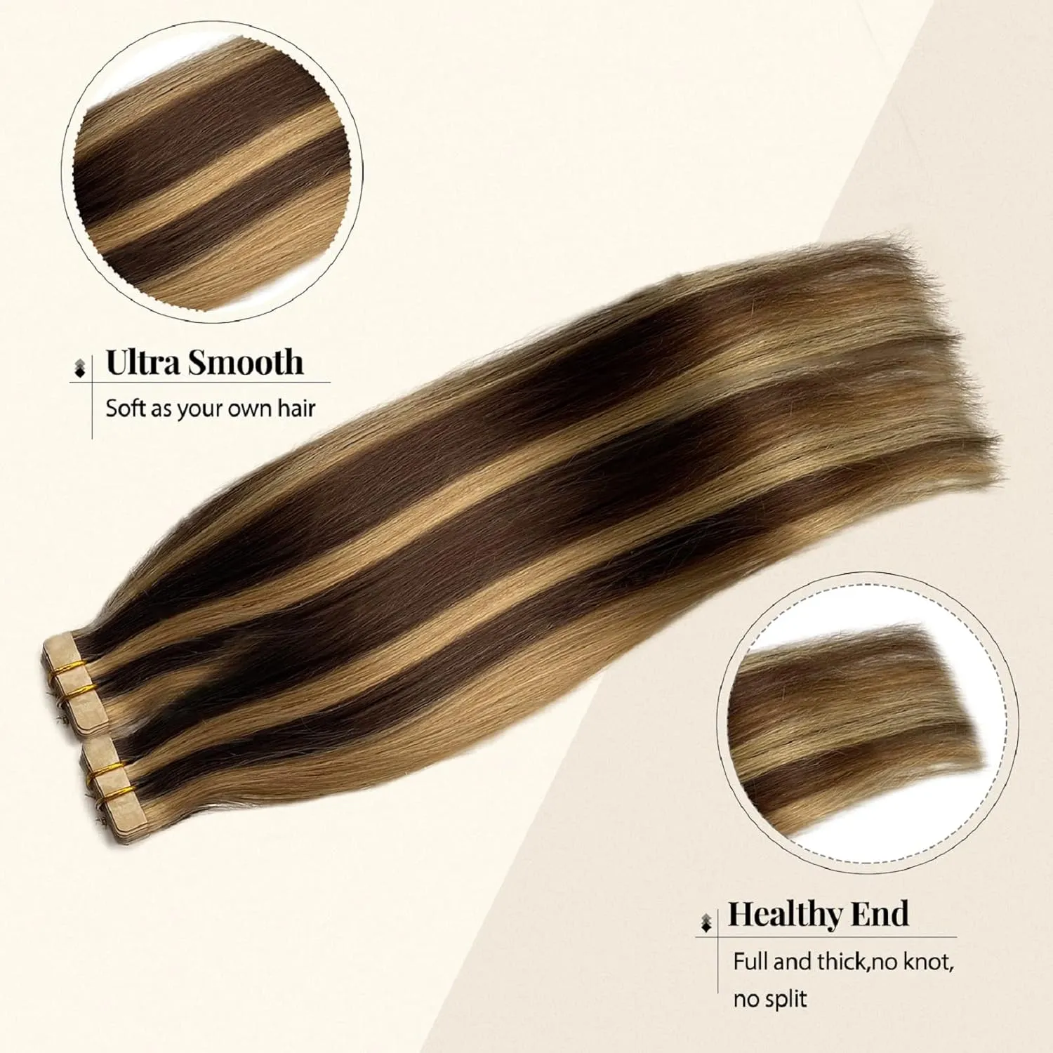 Belaved Highlights Tape in Human Hair Extensions Remy Tape in Human Hair Extensions for Women Straight Hair Balayage Chocolate Brown to Blonde 14inch 50 Gram 20 Pcs Glue in Hair Extensions