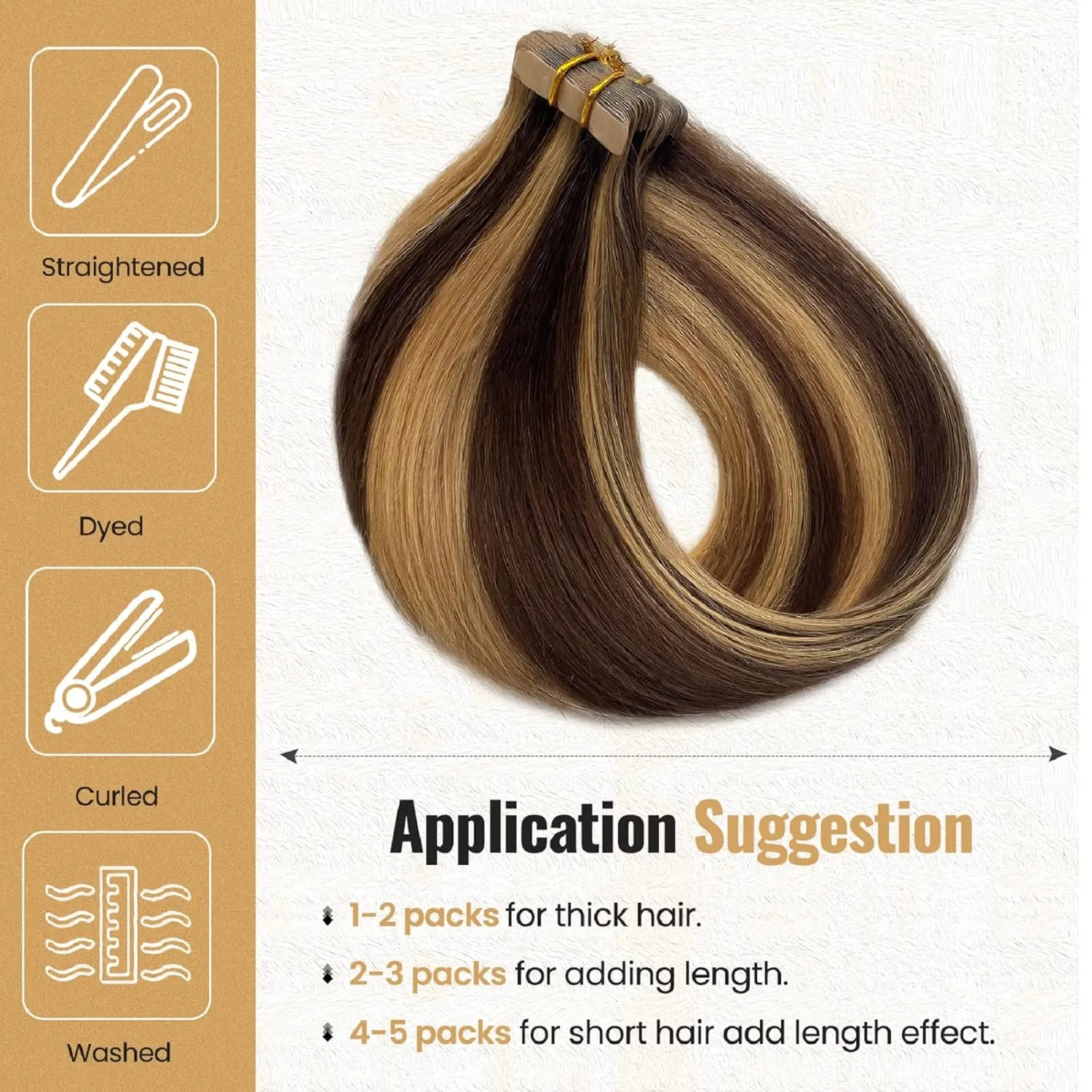 Belaved Highlights Tape in Human Hair Extensions Remy Tape in Human Hair Extensions for Women Straight Hair Balayage Chocolate Brown to Blonde 14inch 50 Gram 20 Pcs Glue in Hair Extensions