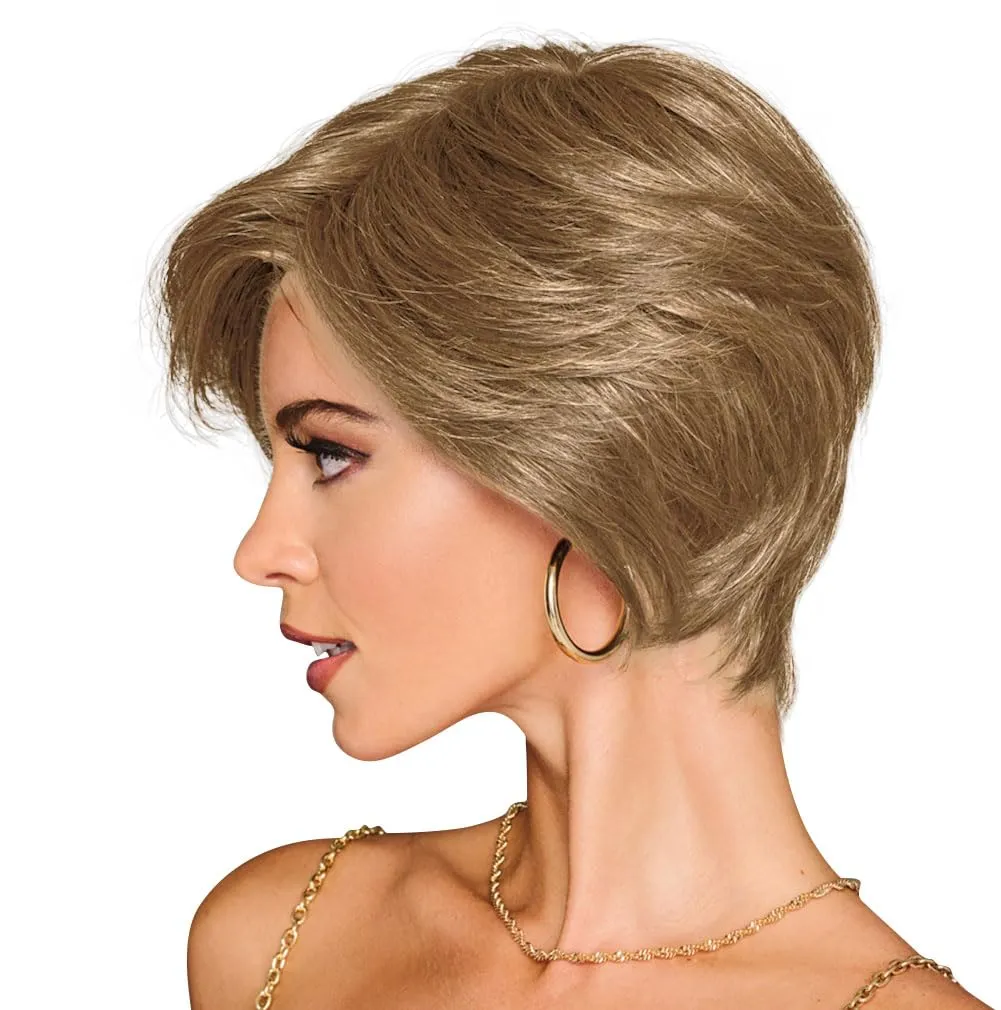 Best In Class Layered Chin-Length Boycut Wig by Hairuwear, Average Cap, GF10-22SS Iced Cappuccino