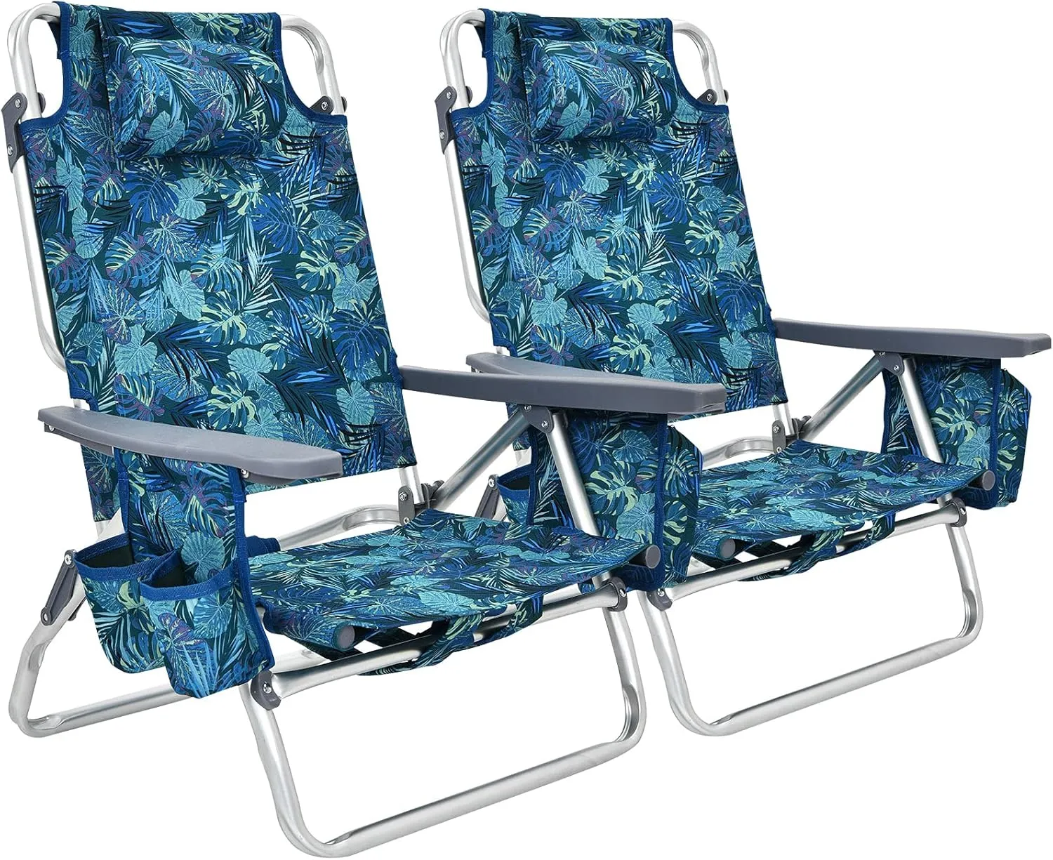 BETTARY Portable Backpack Beach Chairs for Adults 2 Pack, Aluminum Lawn Chair w/ 5 Position, Cup Holder, Cooler Bag, Heavy Duty Lay Flat Camping Chairs for Fishing, Sunbathing