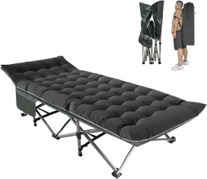 BIG RED Camping Cot, Folding Camping Cots for Adults, 1200D Double Layer Oxford Portable Folding Outdoor Cots for Camping W/Soft Pad Carry Bag for Home Office Nap Beach Travel