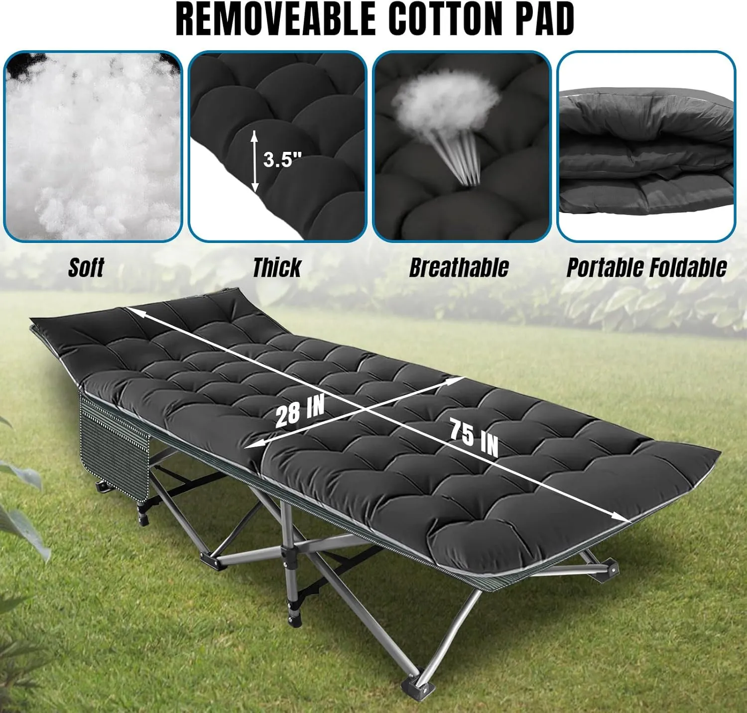 BIG RED Camping Cot, Folding Camping Cots for Adults, 1200D Double Layer Oxford Portable Folding Outdoor Cots for Camping W/Soft Pad Carry Bag for Home Office Nap Beach Travel