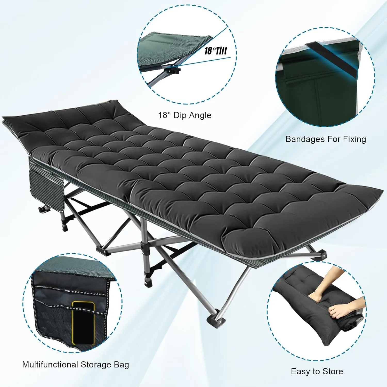 BIG RED Camping Cot, Folding Camping Cots for Adults, 1200D Double Layer Oxford Portable Folding Outdoor Cots for Camping W/Soft Pad Carry Bag for Home Office Nap Beach Travel