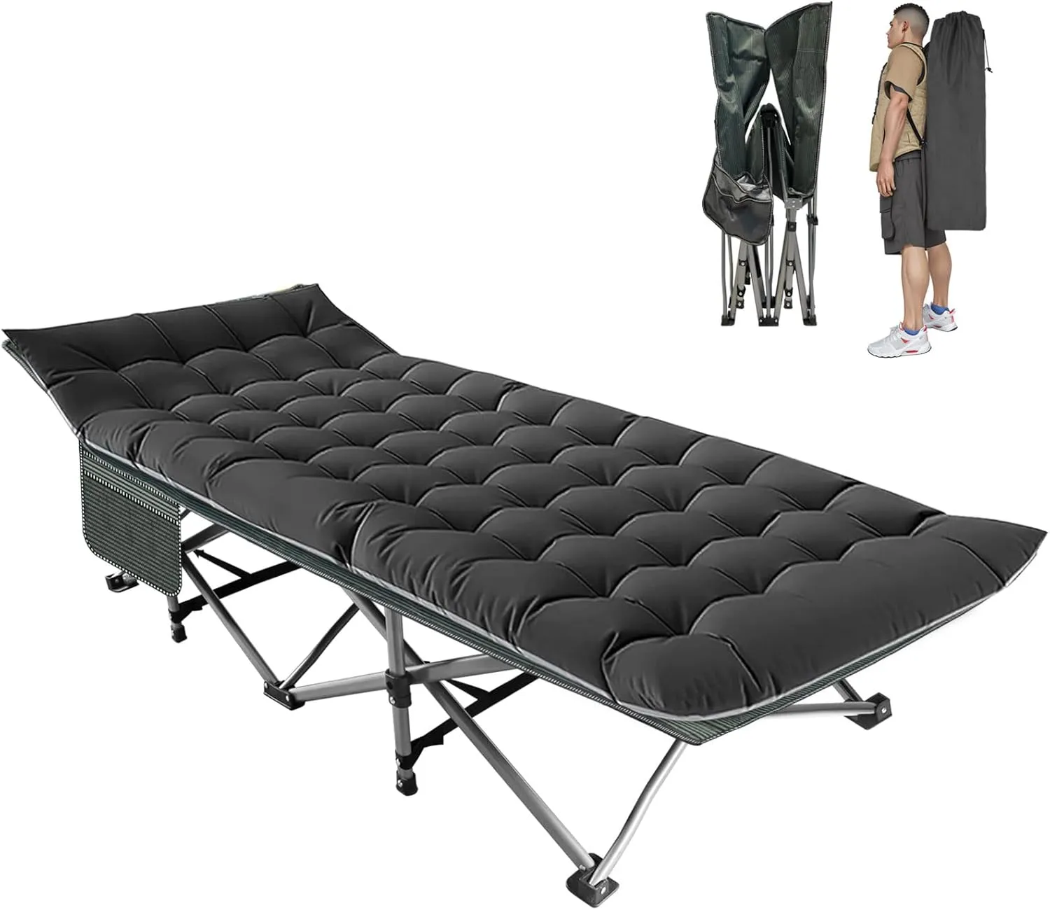 BIG RED Camping Cot, Folding Camping Cots for Adults, 1200D Double Layer Oxford Portable Folding Outdoor Cots for Camping W/Soft Pad Carry Bag for Home Office Nap Beach Travel