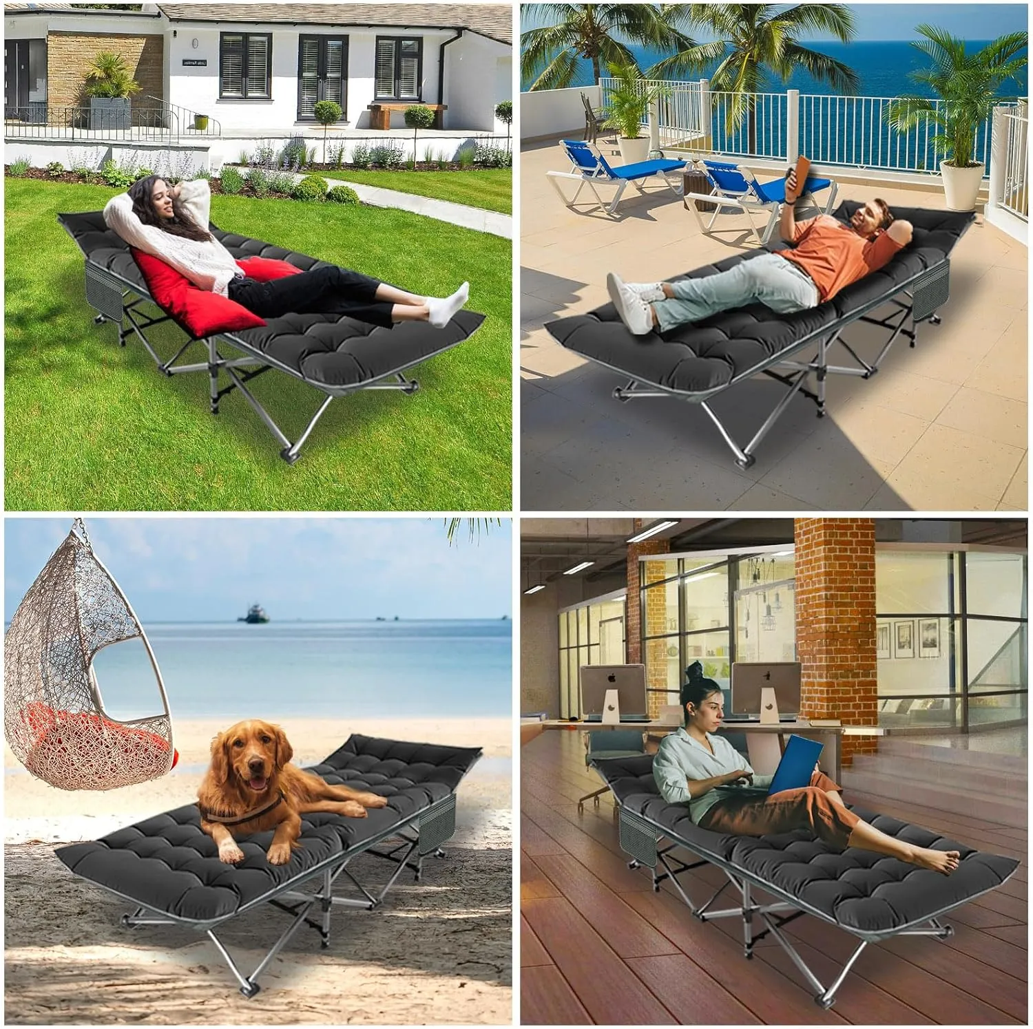 BIG RED Camping Cot, Folding Camping Cots for Adults, 1200D Double Layer Oxford Portable Folding Outdoor Cots for Camping W/Soft Pad Carry Bag for Home Office Nap Beach Travel