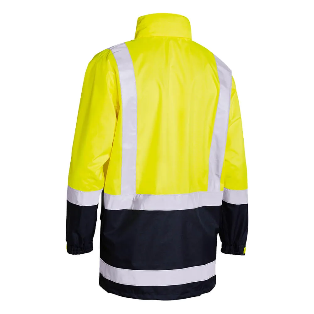 Bisley BJ6766T Taped Hi Vis Recycled Rain Shell Jacket Yellow/Navy
