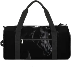 Black Arabian Horse Sports Gym Bag Lightweight Travel Duffel Bag Durable Gymbag with Shoulder Strap for Men Women
