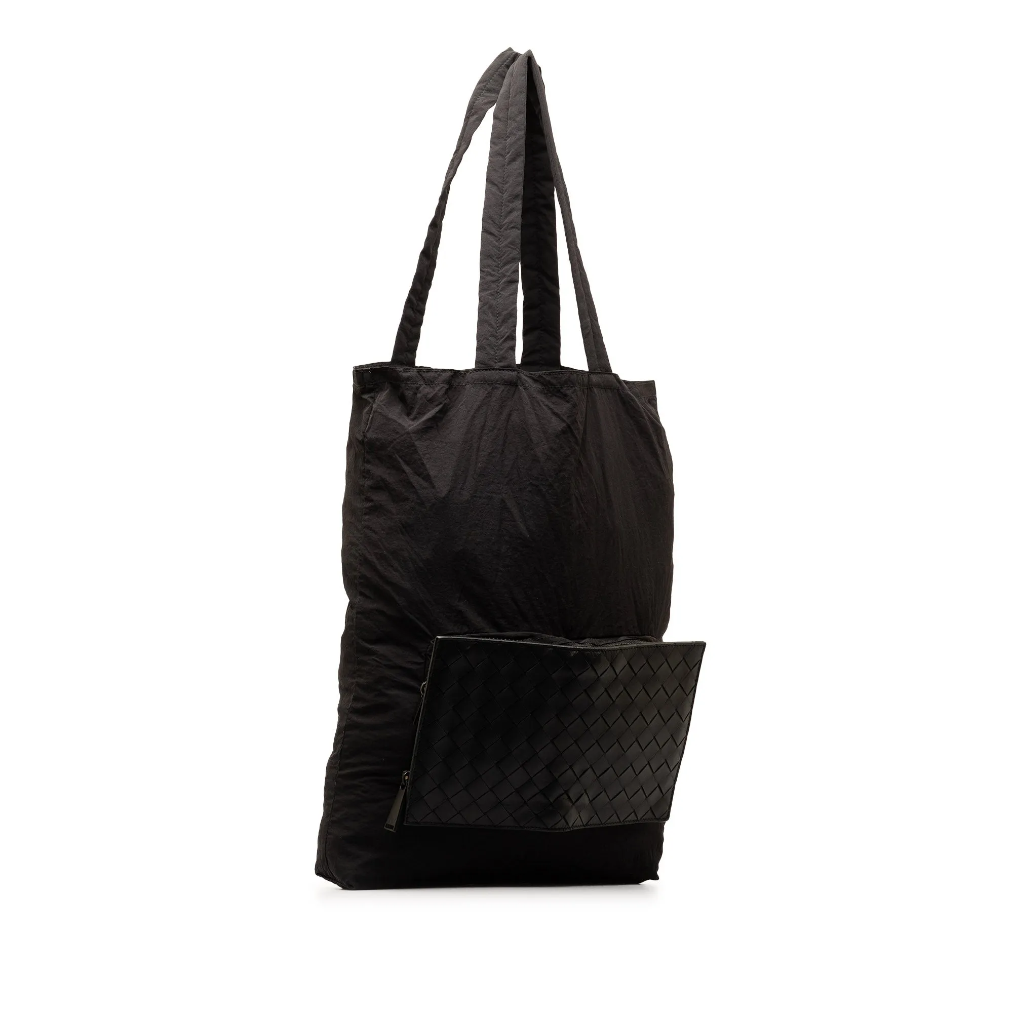 Black Bottega Veneta Intrecciato and Nylon Foldable Tote