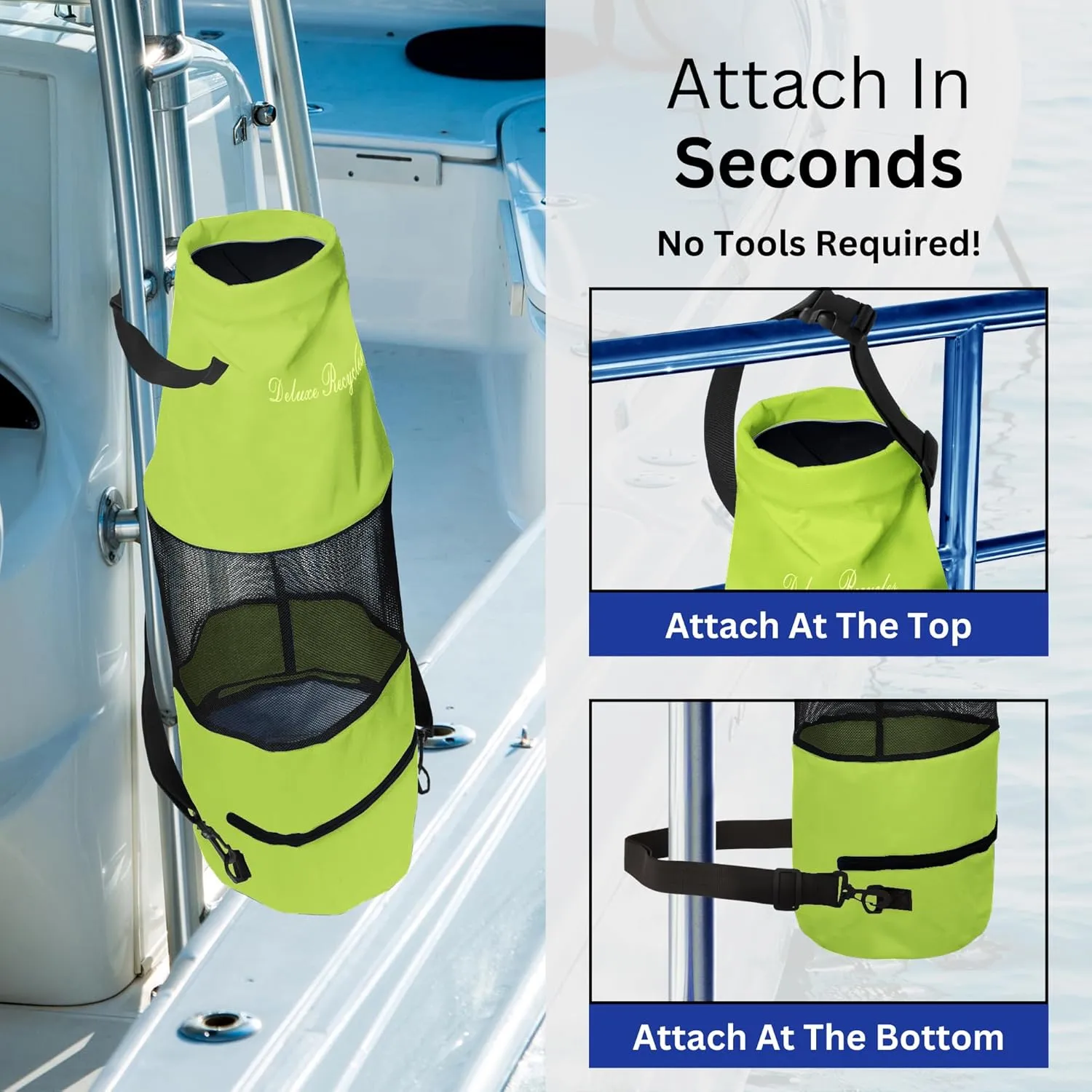 Boat Trash Can Bag - Durable 600D Mesh Oxford Fabric, Bottom Zipper, and Washable - Ideal for Boats, Kayaks, Campers, RVs, and More (Apple Green)