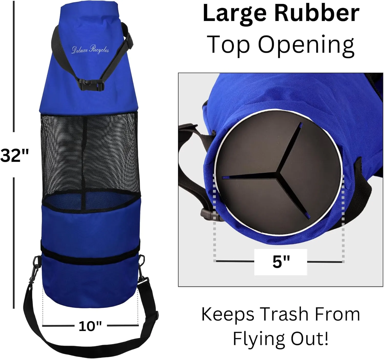 Boat Trash Can Bag - Durable 600D Mesh Oxford Fabric, Bottom Zipper, and Washable - Ideal for Boats, Kayaks, Campers, RVs, and More (Blue)