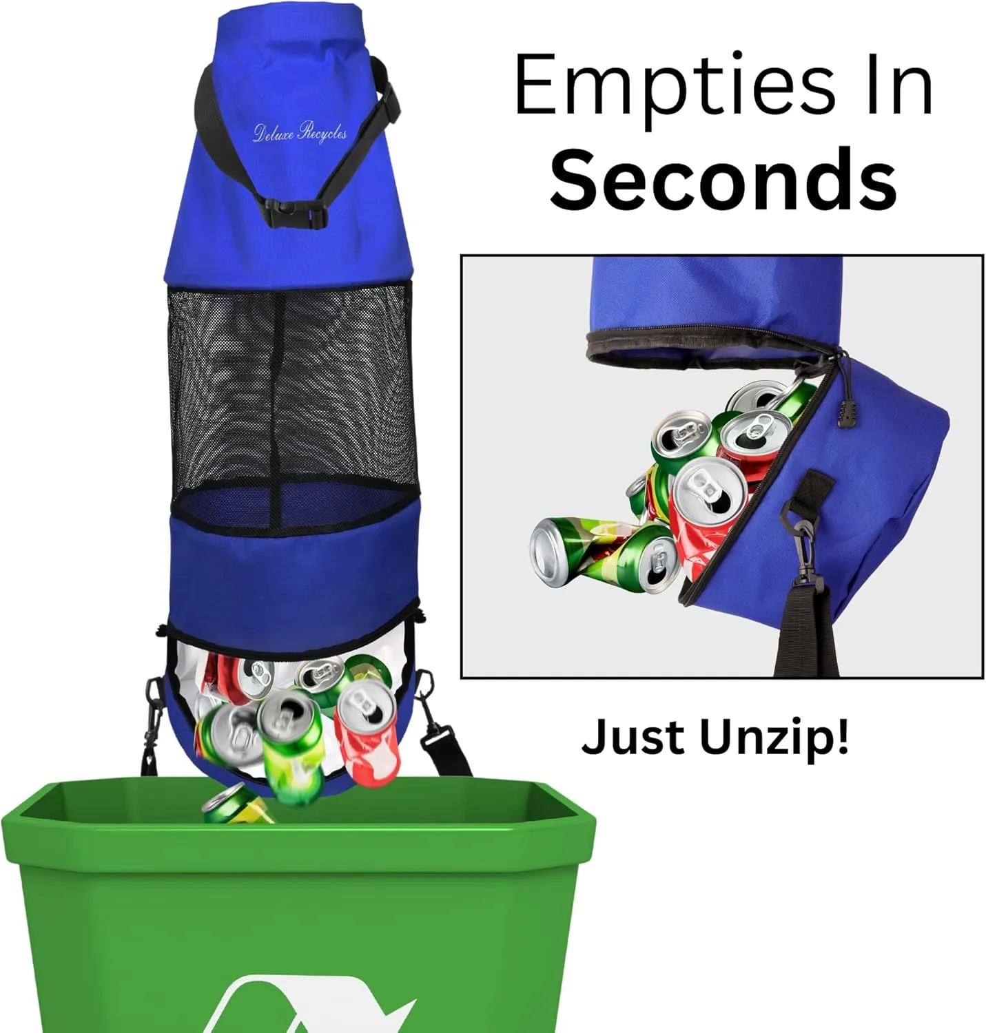 Boat Trash Can Bag - Durable 600D Mesh Oxford Fabric, Bottom Zipper, and Washable - Ideal for Boats, Kayaks, Campers, RVs, and More (Blue)