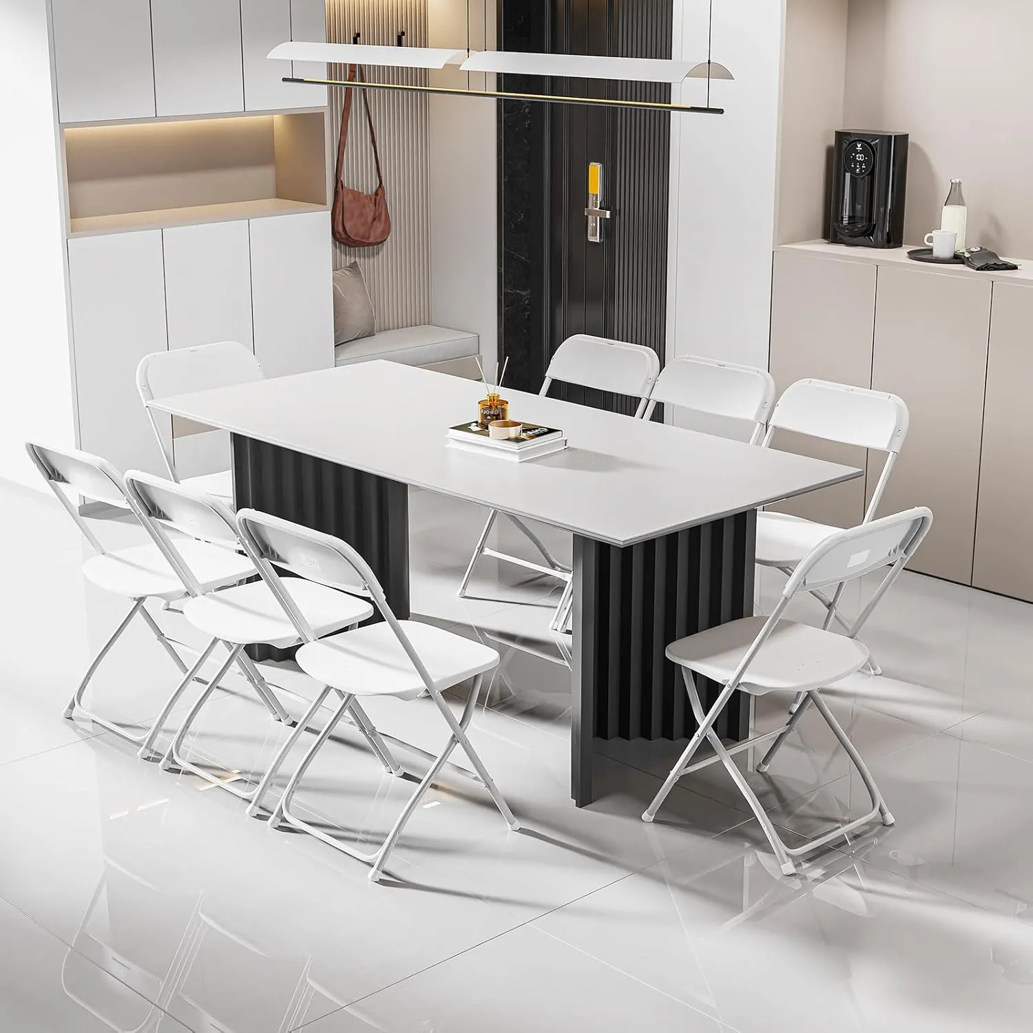 Bonnlo Folding Chairs Set of 10, White Plastic Chair Sturdy Seat with Metal Frame, Perfect for Party, Event, Wedding, Birthday, Office, Outside Entertaining