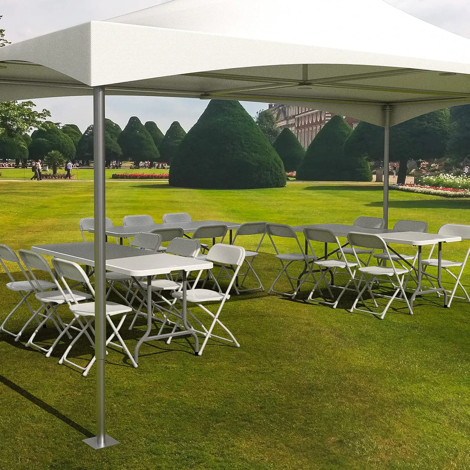 Bonnlo Folding Chairs Set of 10, White Plastic Chair Sturdy Seat with Metal Frame, Perfect for Party, Event, Wedding, Birthday, Office, Outside Entertaining