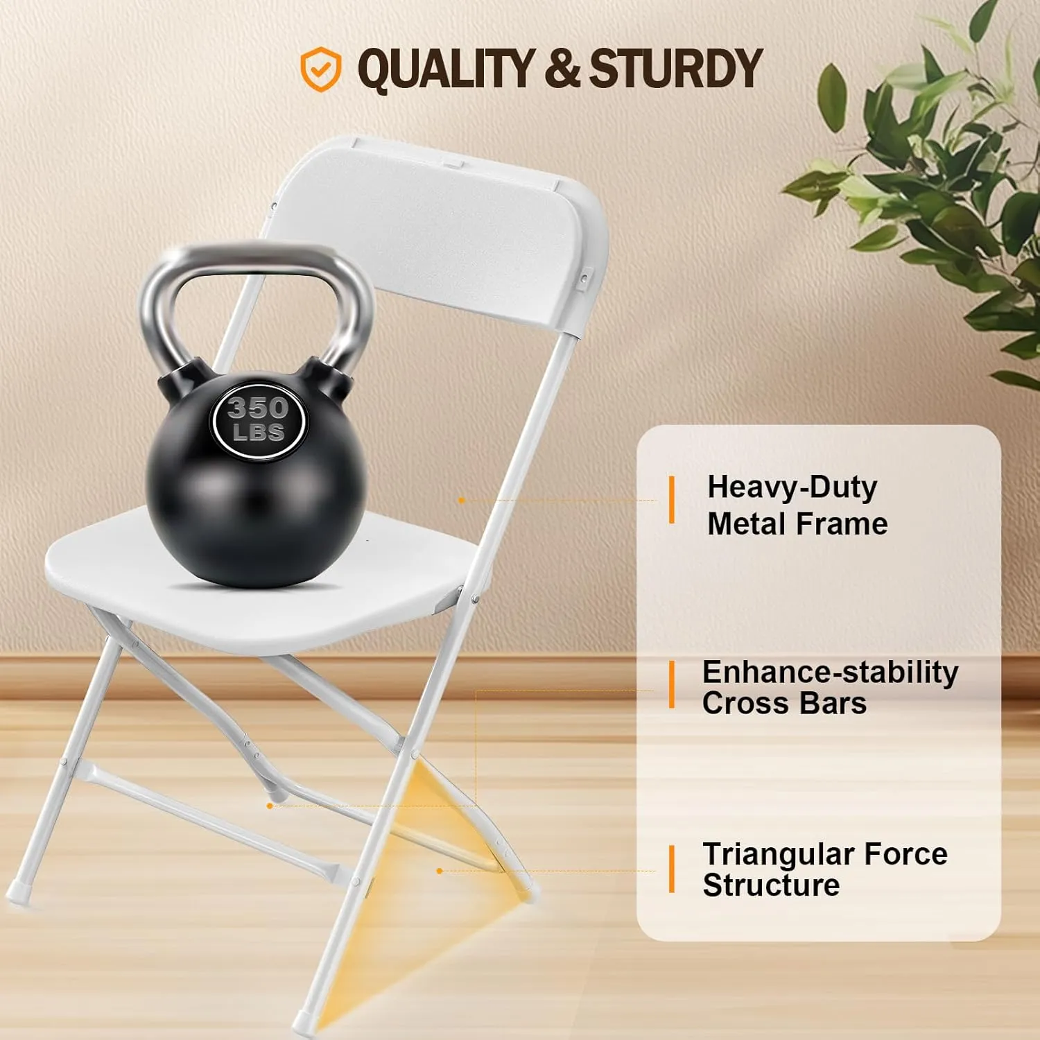 Bonnlo Folding Chairs Set of 10, White Plastic Chair Sturdy Seat with Metal Frame, Perfect for Party, Event, Wedding, Birthday, Office, Outside Entertaining
