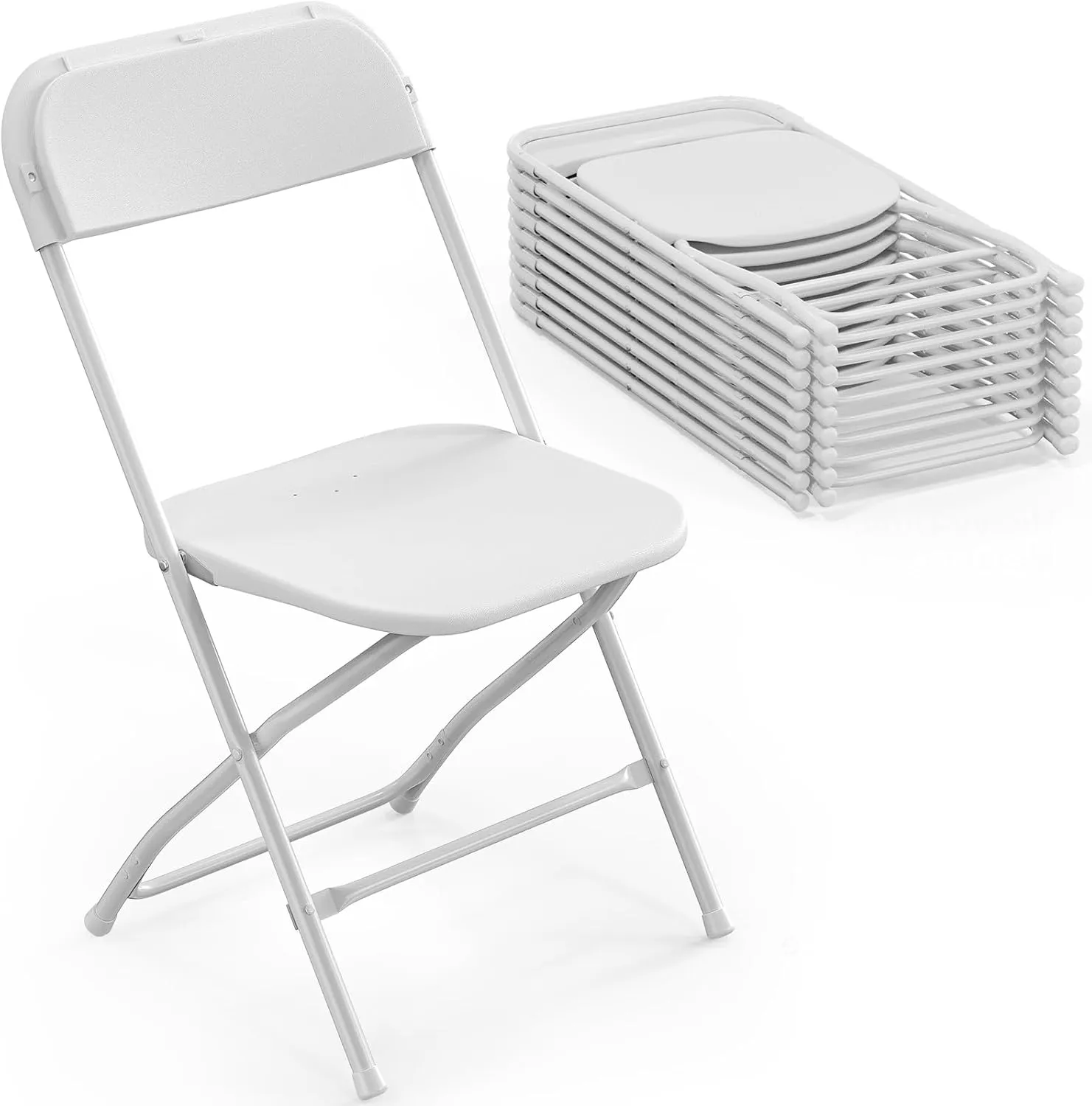 Bonnlo Folding Chairs Set of 10, White Plastic Chair Sturdy Seat with Metal Frame, Perfect for Party, Event, Wedding, Birthday, Office, Outside Entertaining