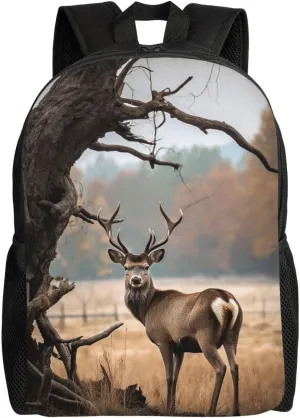 Brown Deer Near Withered Tree Laptop Backpack For Men Women Waterproof Lightweight Travel Backpack Casual Daypack