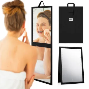 BRUUN Foldable Mirror with Dimmable LED Light for Luminous View – A (13.6 x 43.5 Inches) Black Hangable Backstage Mirror with Touch Control Power Button for Dancers and Artists at Home, Spa or Event