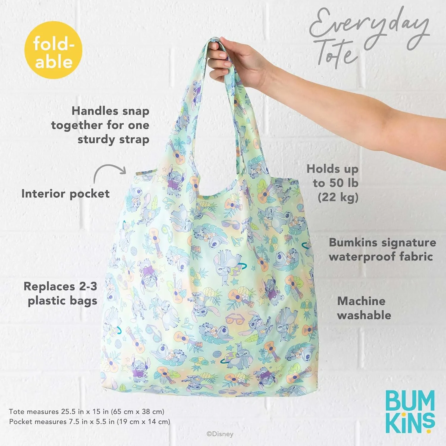 Bumkins Reusable Grocery Shopping Tote Bag for Women, Large Boho Style with Handles, Foldable, Washable, Shoulder Straps