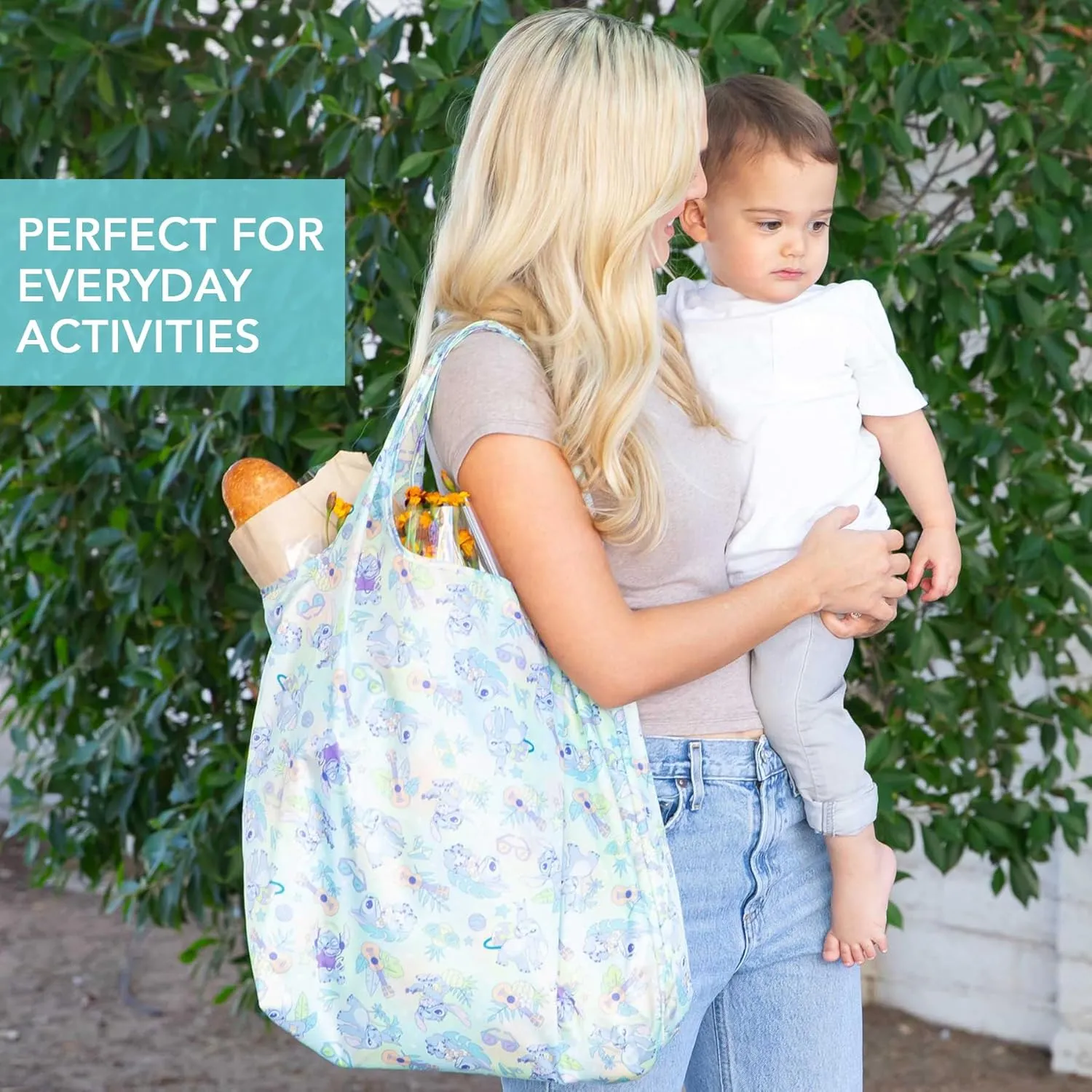 Bumkins Reusable Grocery Shopping Tote Bag for Women, Large Boho Style with Handles, Foldable, Washable, Shoulder Straps