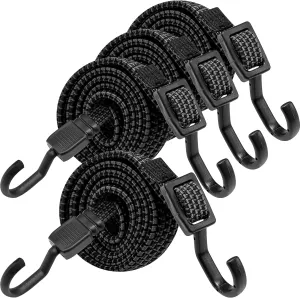 Bungee Cords with Hooks Heavy Duty, Flat Adjustable Bungee Cords with Hooks 80 Inch, Rubber Black Bungee Straps with Buckle Hooks for Outdoor, Camping, Tarps, Bike Rack, Tent, Truck, 4 Pack