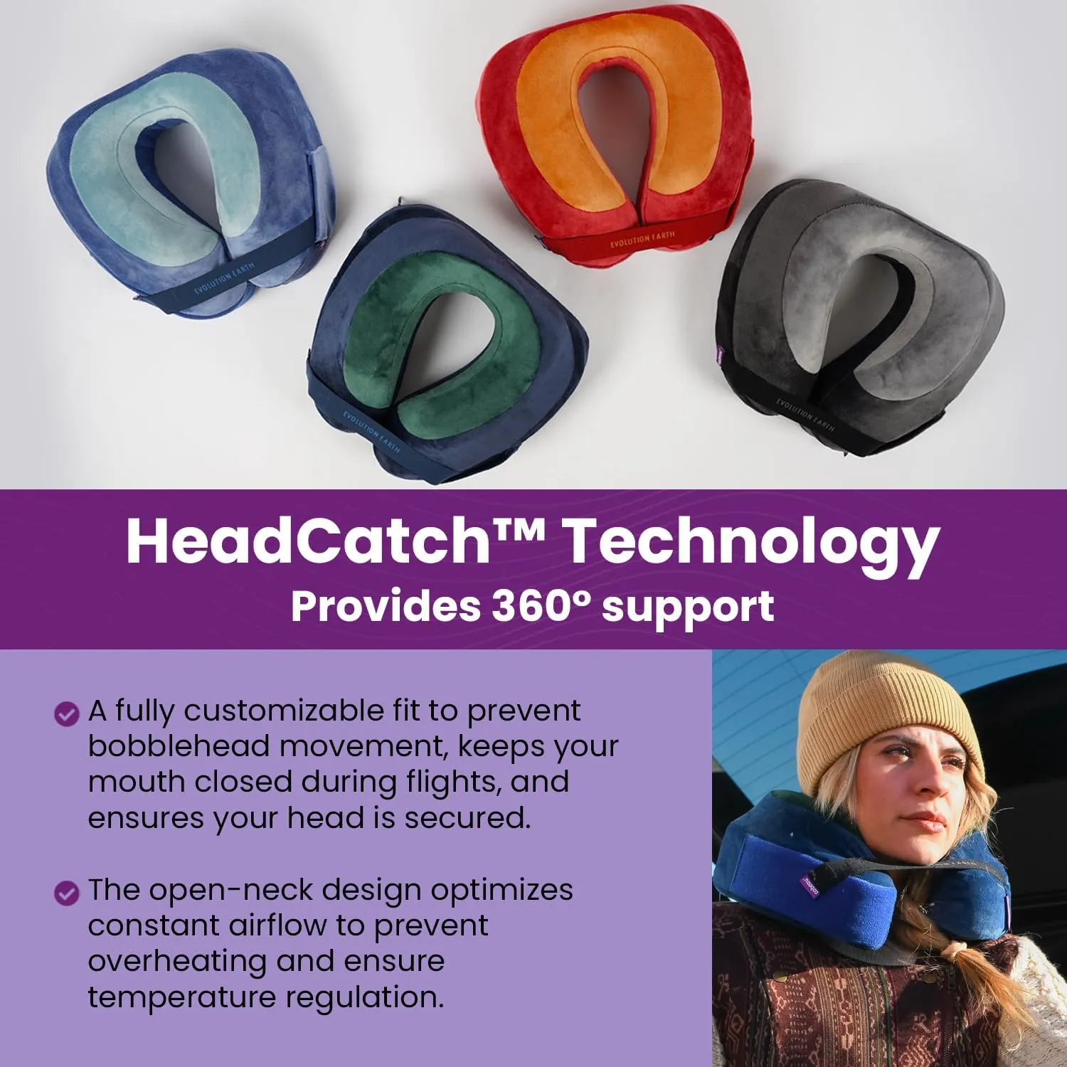Cabeau Best Neck Pillow for Travel – Evolution Earth – 360° Head, Neck and Chin Support for Sleeping – Sustainable Memory Foam (Terra)